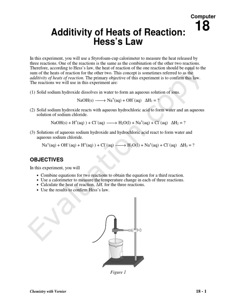 Additivity of Heats of Reaction Hess’s Law Hydroxide Aqueous Solution