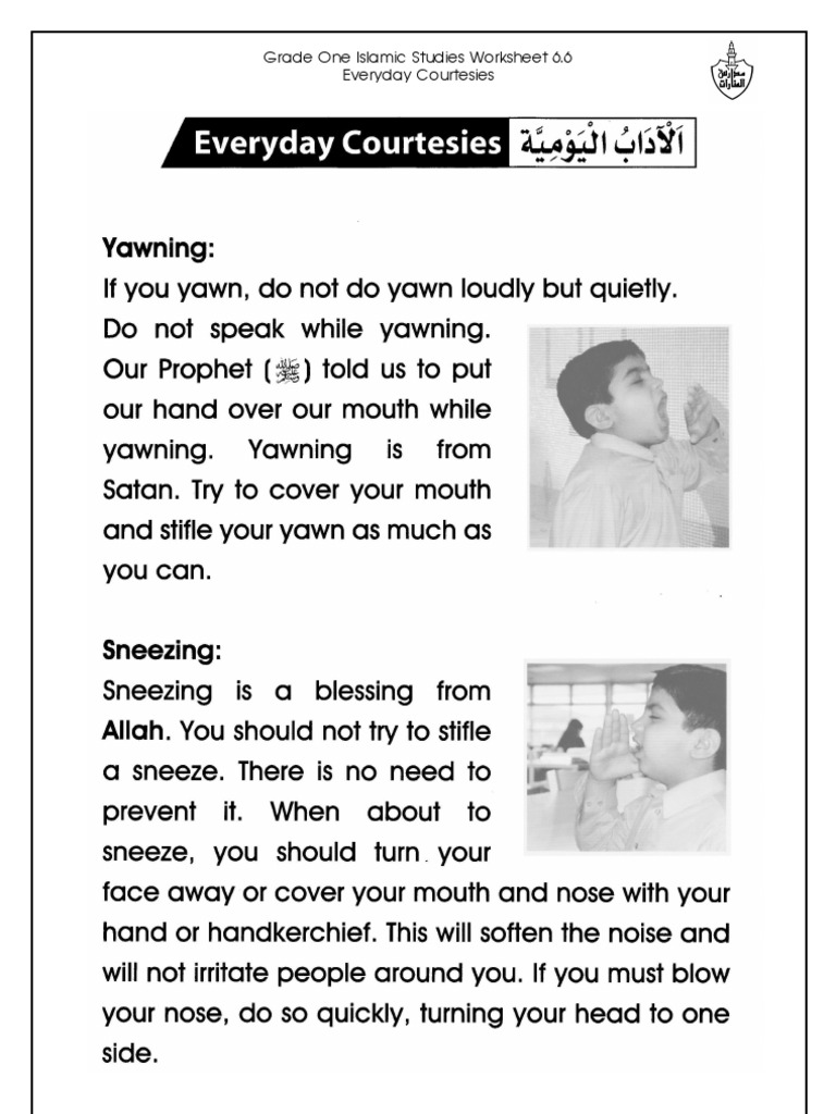 Grade 1 Islamic Studies - Worksheet 6.6 - Everyday Courtesies