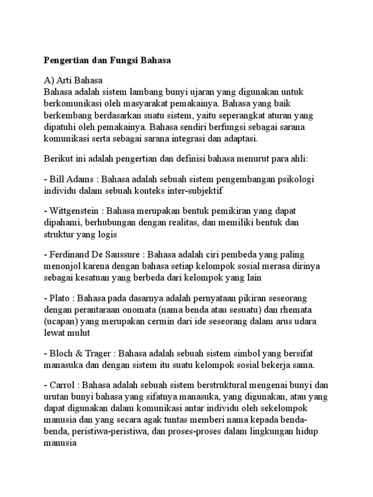 Pengertian Dan Fungsi Bahasa Pdf