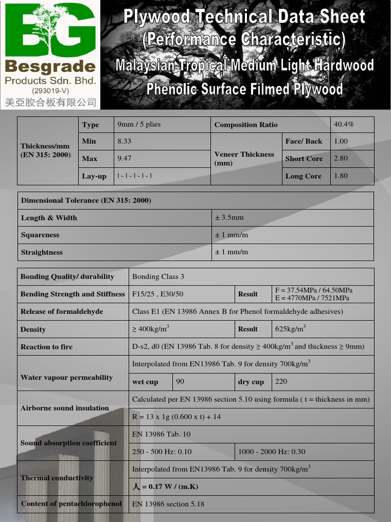 Plywood Technical Data Sheet for PSF Plywood Plywood Materials