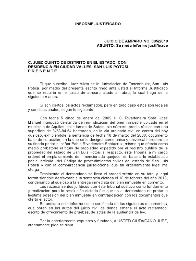 Informe Justificado Jurisdicción Sentencia Ley