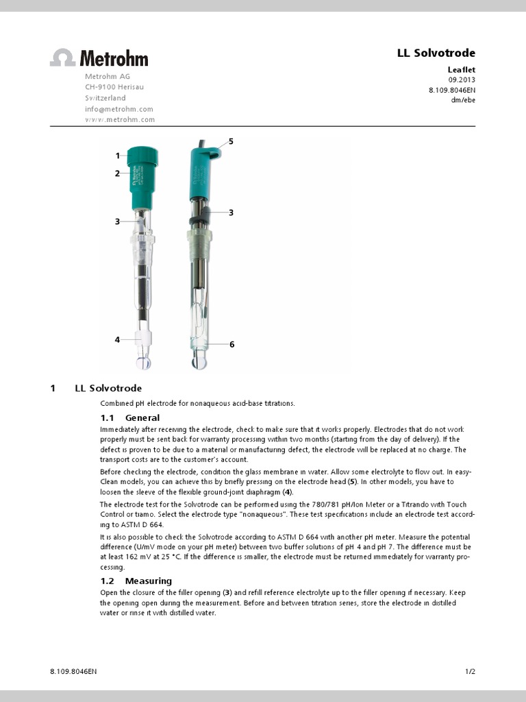 Solvotrode pH Electrode Guide | PDF | Ph | Physical Chemistry