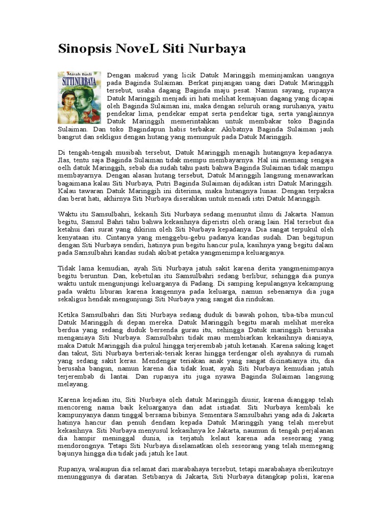 Contoh Sinopsis Novel Siti Nurbaya Cerpen