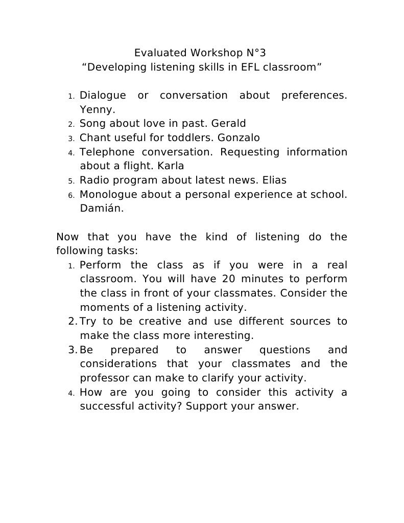 EFL Listening Skills Workshop Guide | PDF | Language Arts & Discipline