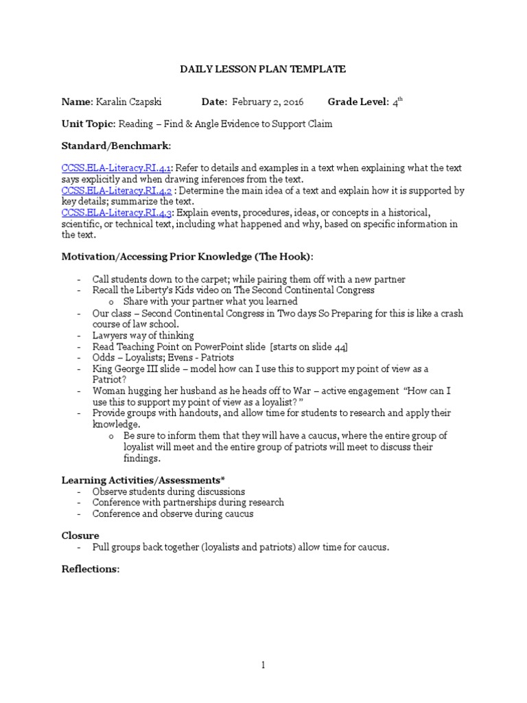 4th Grade Reading Lesson Plan Template | PDF | Science & Mathematics
