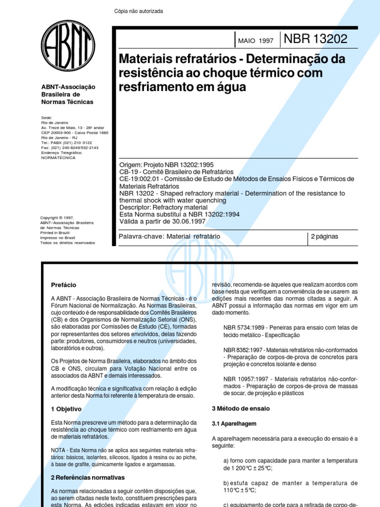 NBR 13202 1997 Materiais Refratários Determinação Da Resistência