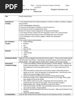creative writing lesson plan