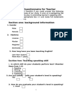 Questionnaire For Teacher