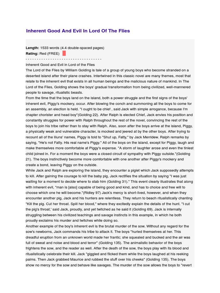 Good And Evil In Lord Of The Flies Analysis