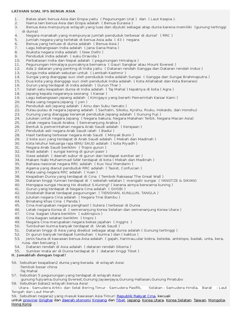 Latihan Soal Ips Benua Asia