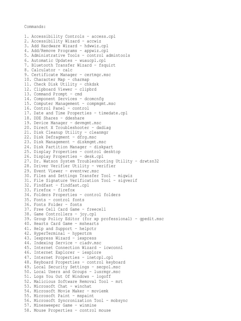 Essential Windows Commands List | PDF | Computer Architecture ...