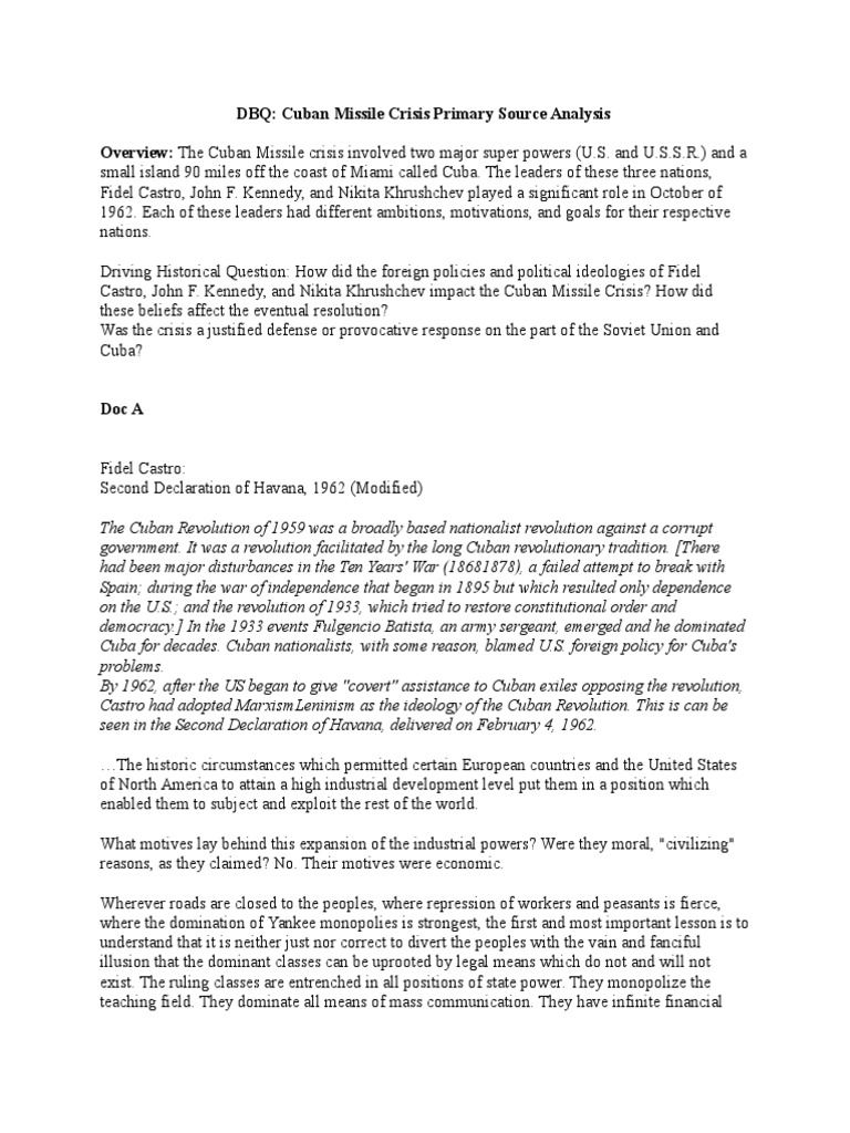 DBQ Primary Source Analysis Lesson | PDF | Fidel Castro | Cuban Missile ...