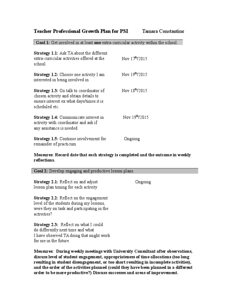 Teacher Growth & Engagement Plan | PDF | Lesson Plan | Behavior ...