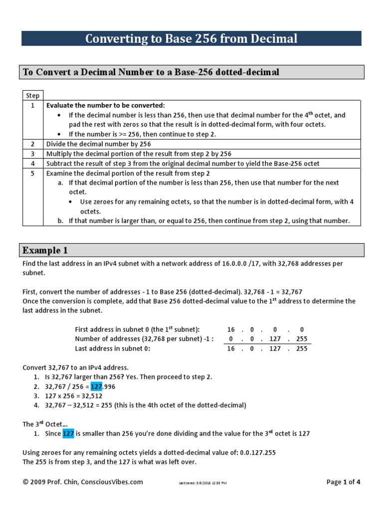 Converting Decimal to Base 256 | PDF | Ip Address | Internet Architecture