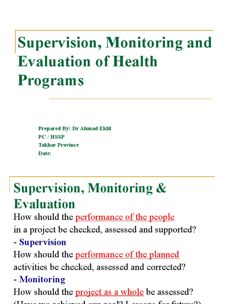Supervision, Monitoring and Evaluation of Health. PDF Evaluation