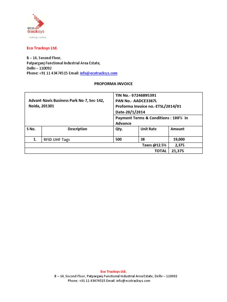 Proforma Invoice for RFID UHF Tags | PDF