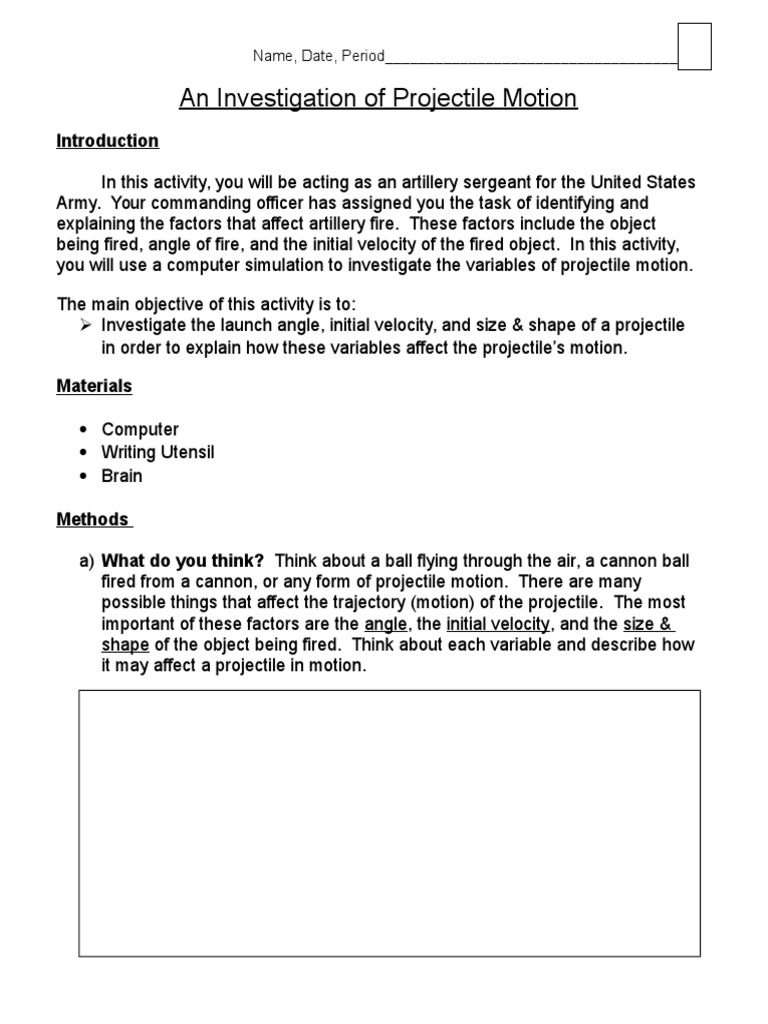 Projectile Motion Inquiry Lab Guide | PDF | Projectiles | Motion (Physics)