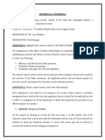 Internal Controls: QUESTION 1: Highlight About Internal Controls of The Bank of Punjab