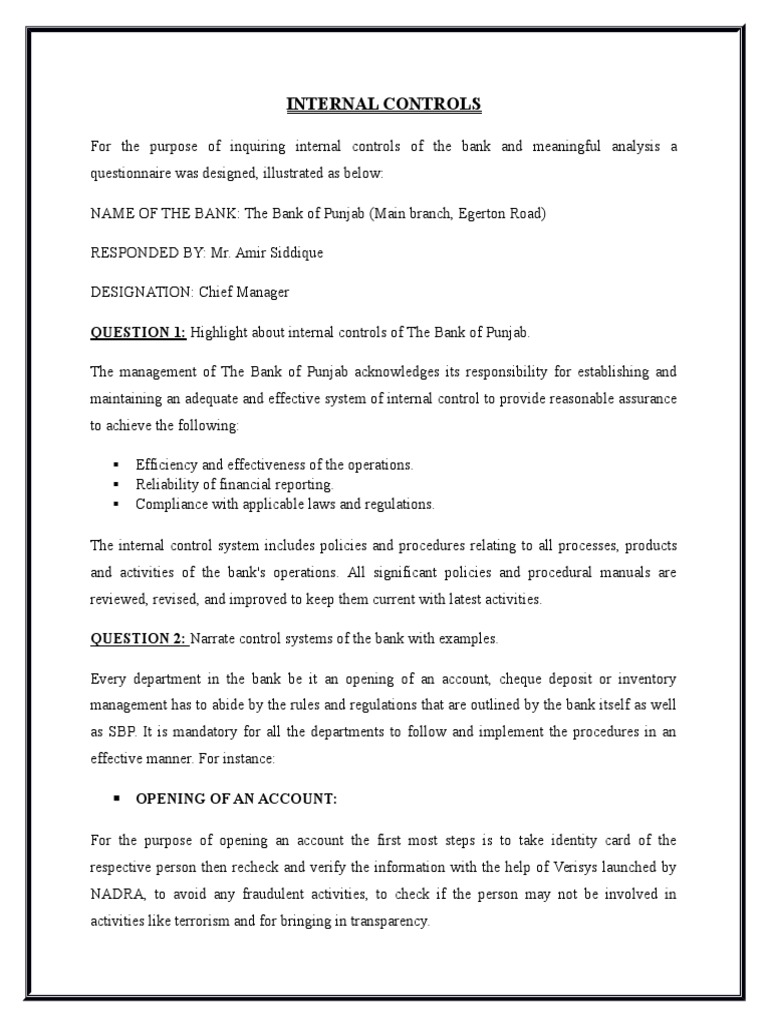 Internal Control Policies at BOP | PDF