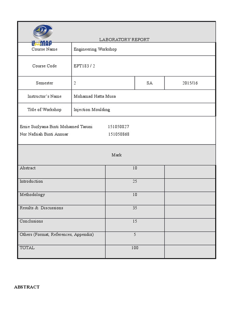 injection moulding lab report Casting (Metalworking) Mechanical