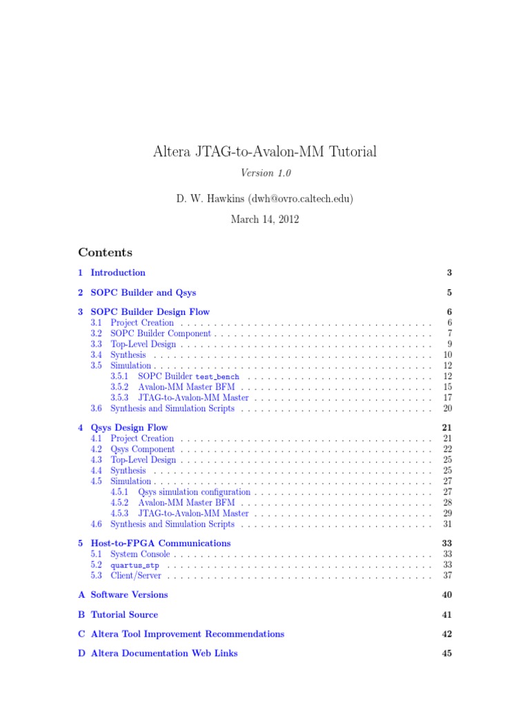 Altera Jtag To Avalon MM Tutorial PDF Hardware Description Language