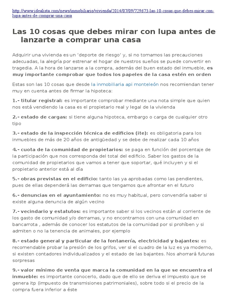 10 Cosas A Saber Antes de Comprar Una Casa | PDF | Business | Finanzas ...