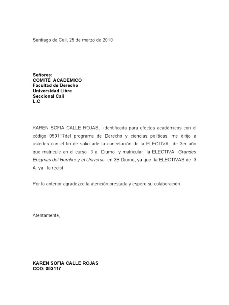 Carta Cancelacion de Materias