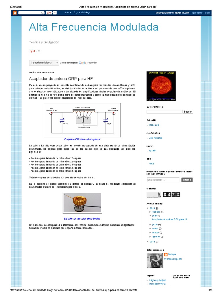 Alta Frecuencia Modulada Acoplador de Antena QRP para HF PDF Alta frecuencia Antena (Radio)
