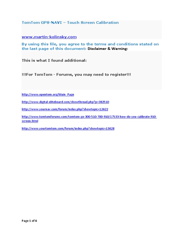 TomTom GPSTouch Screen Calibration PDF Directory Computer File