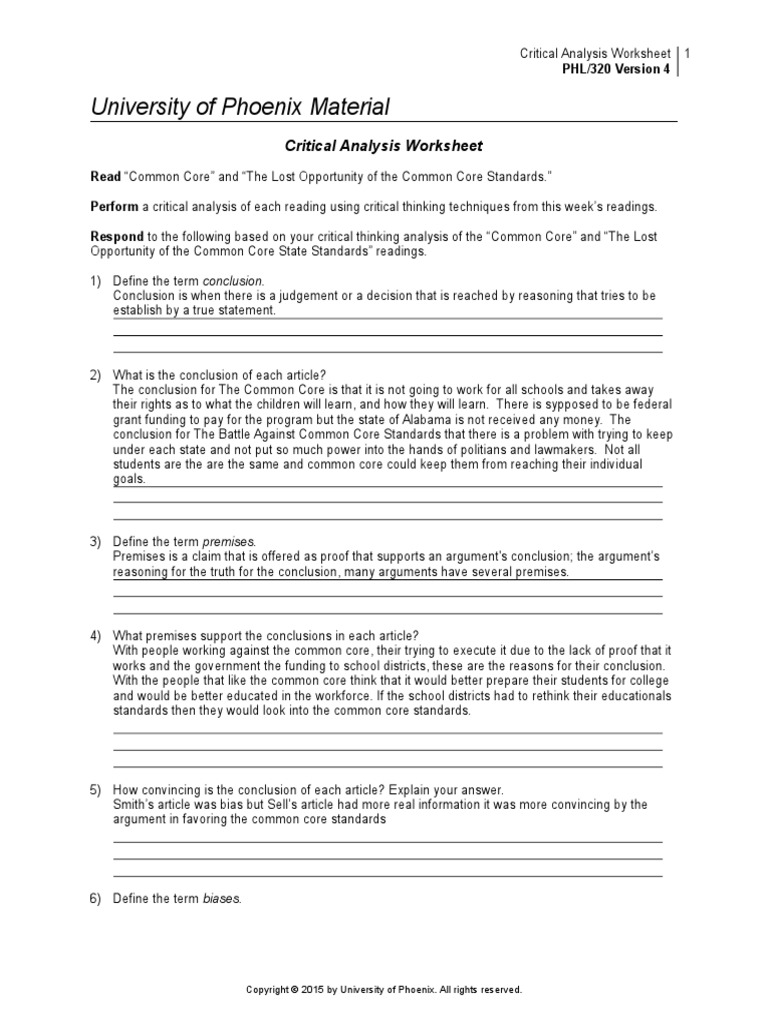 worksheet Critical Thinking Worksheet critical analysis worksheet thinking argument