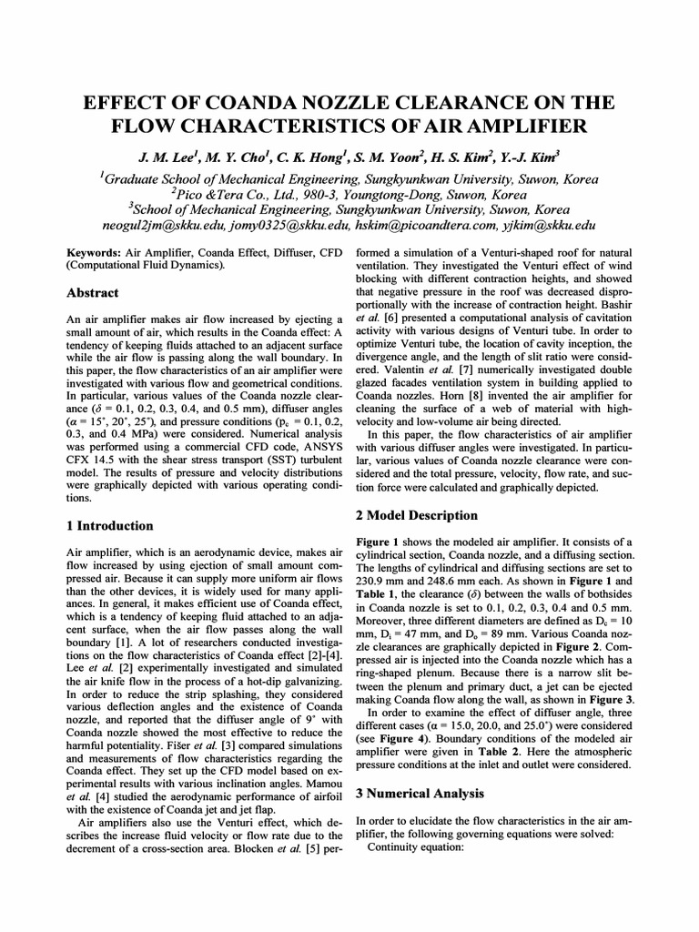 Effect of Coanda Nozzle Clearance in Flow Characteristhics of Air Amplifier PDF Nozzle