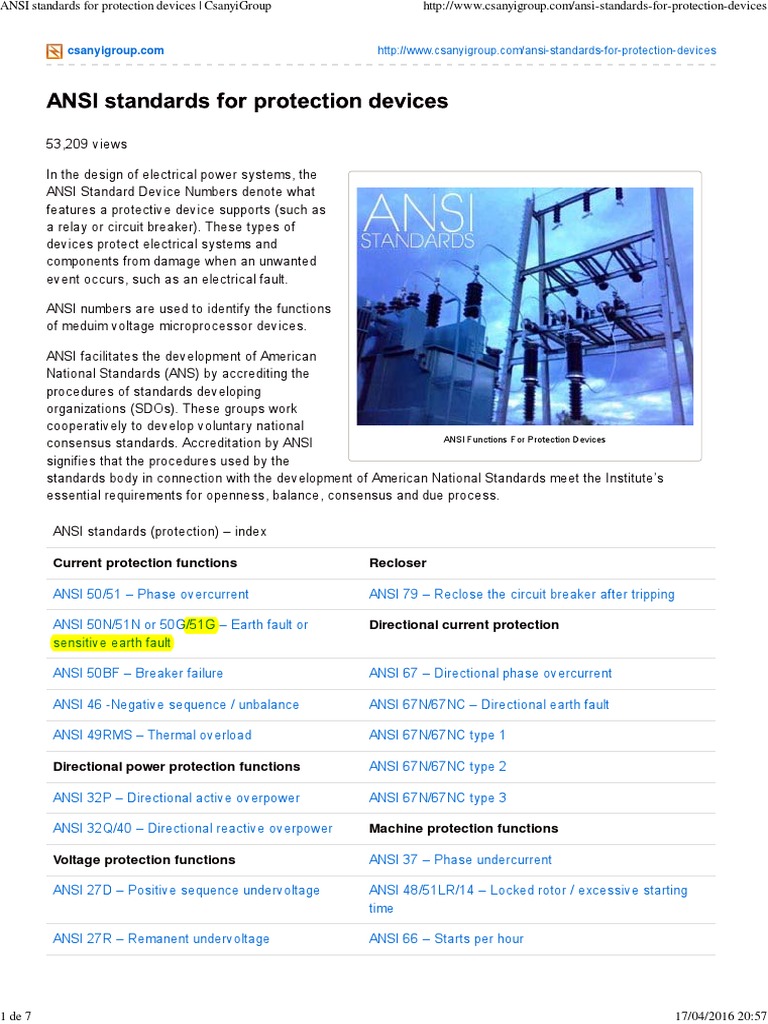 ANSI Standards For Protection Devices - CsanyiGroup | PDF | Transformer ...