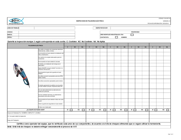 Inspecciòn de Pulidora Electrica