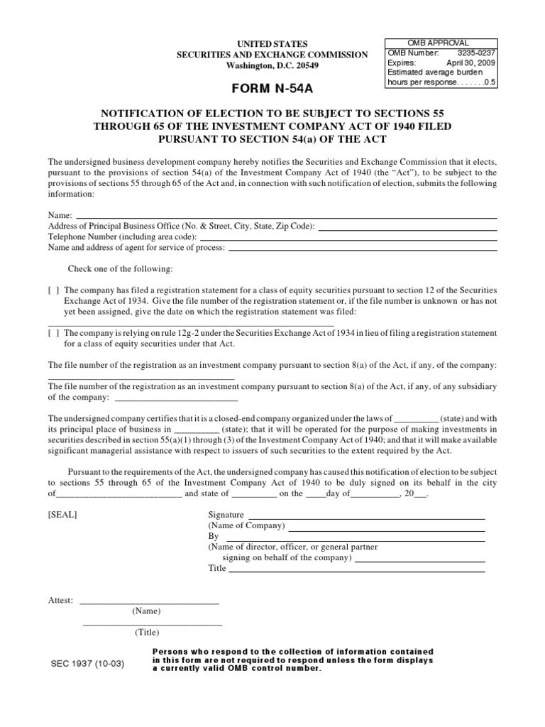 Notification of Election for Investment Companies | PDF | Securities ...
