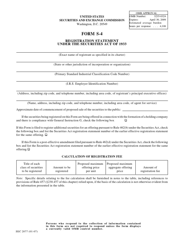 SEC Form S-4 Registration Statement | PDF | Regulation S K | Securities ...