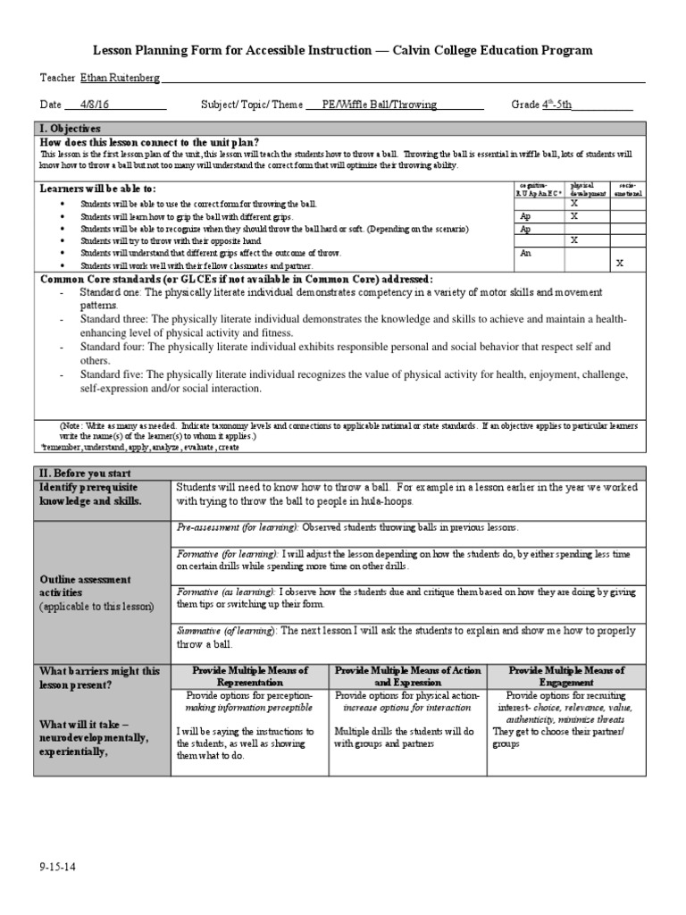 Lesson Plan Form Udl Fa14 3 PDF Applied Psychology Learning