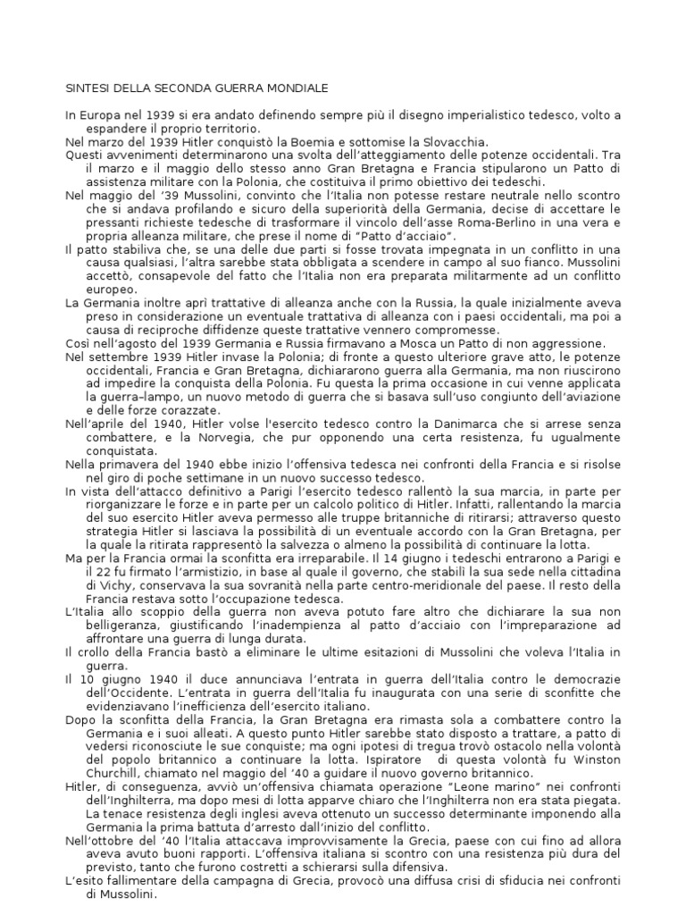 La Sintesi Della Seconda Guerra Mondiale