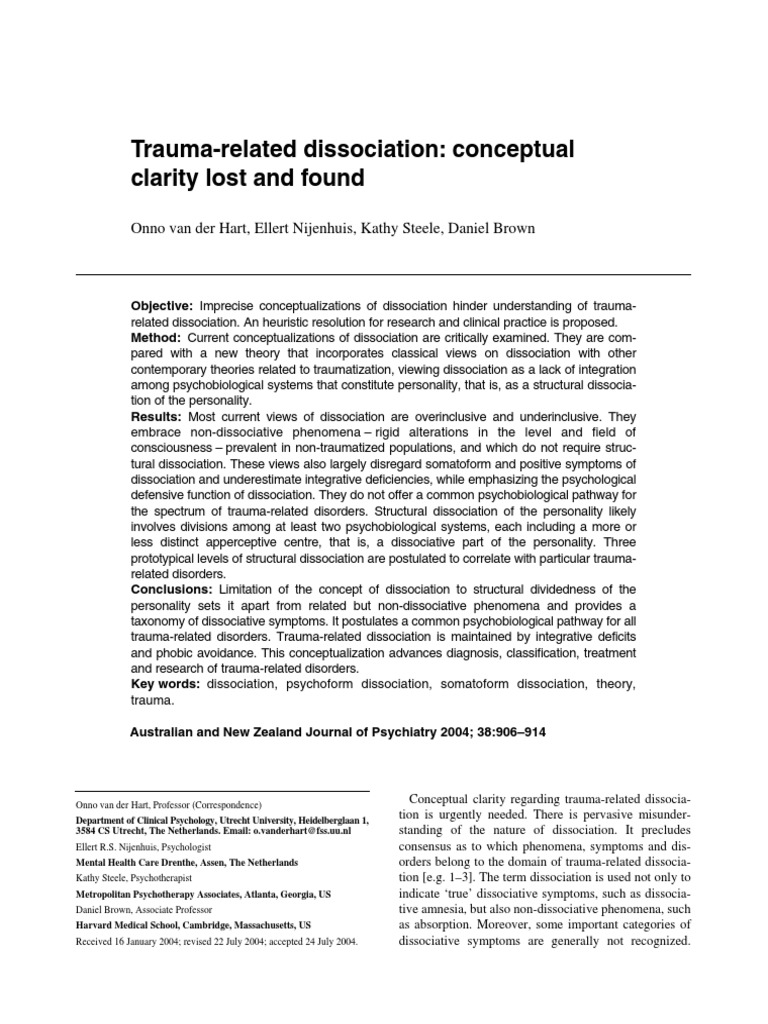 TraumaRelated Dissociation Conceptual Clarity Lost and Found PDF