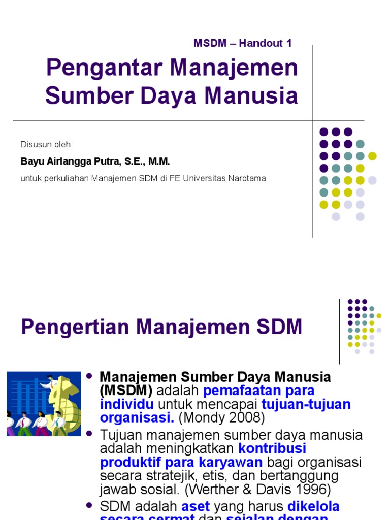 Handout 1 Pengantar Manajemen Sumber Daya Manusia | PDF