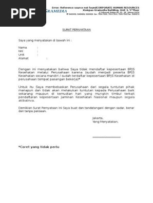 Contoh Surat Pernyataan Ketidak Ikutsertaan Bpjs Pt