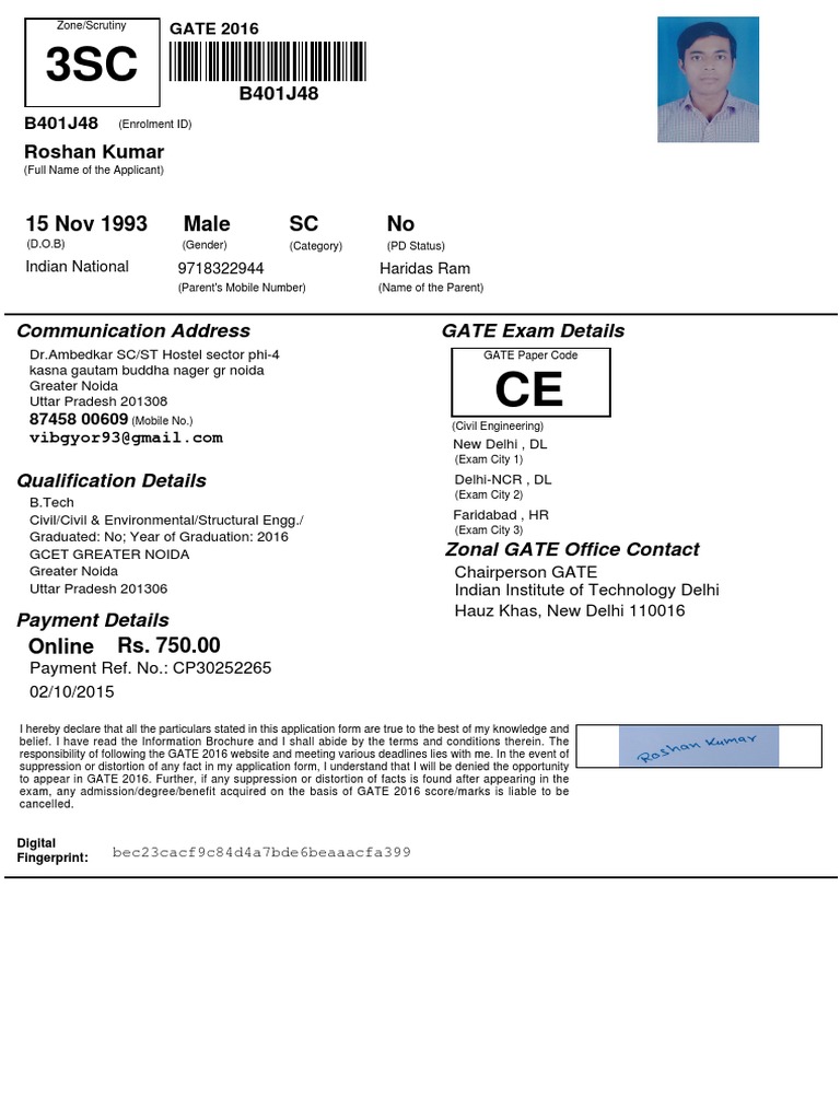 GATE 2016 Application Details for CE | PDF | Computers | Technology ...