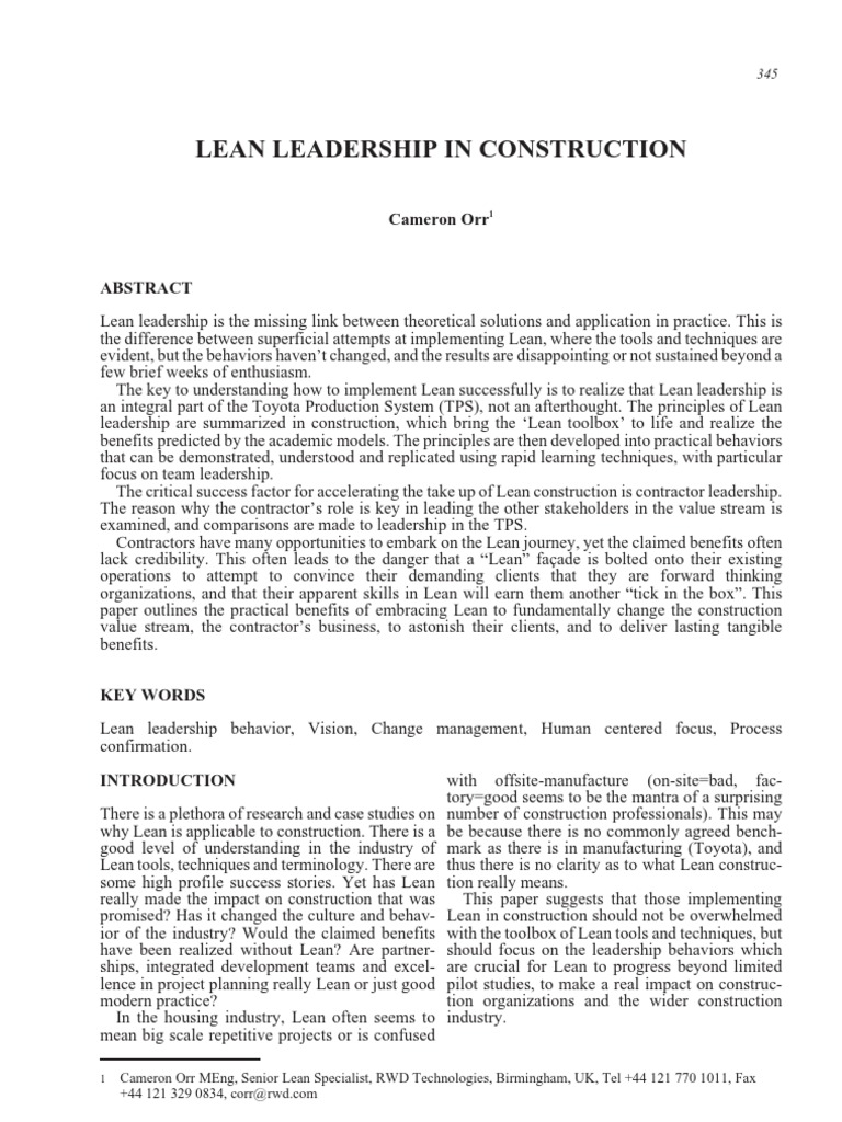 Lean Leadership in Construction Explained | PDF | Lean Manufacturing ...