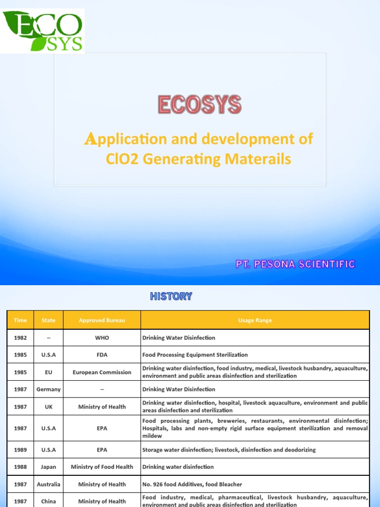 Ecosys Chlorine Dioxide Presentasi PDF Disinfectant Biofilm