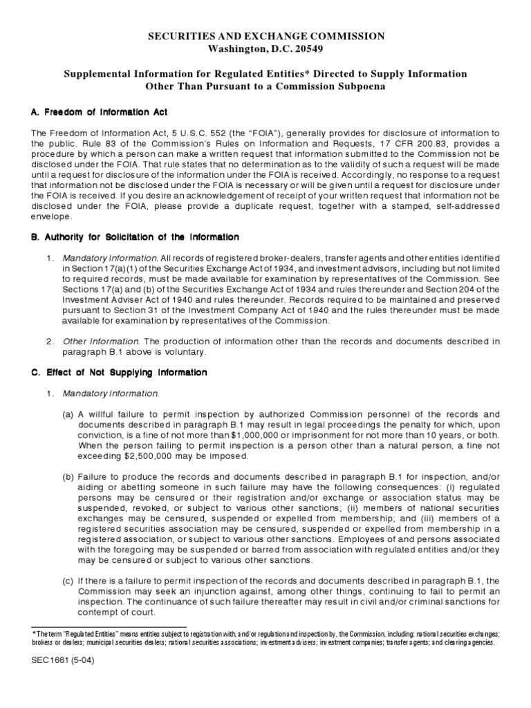 SEC Form 1661 Guidance for Entities | PDF | Securities Regulation In ...
