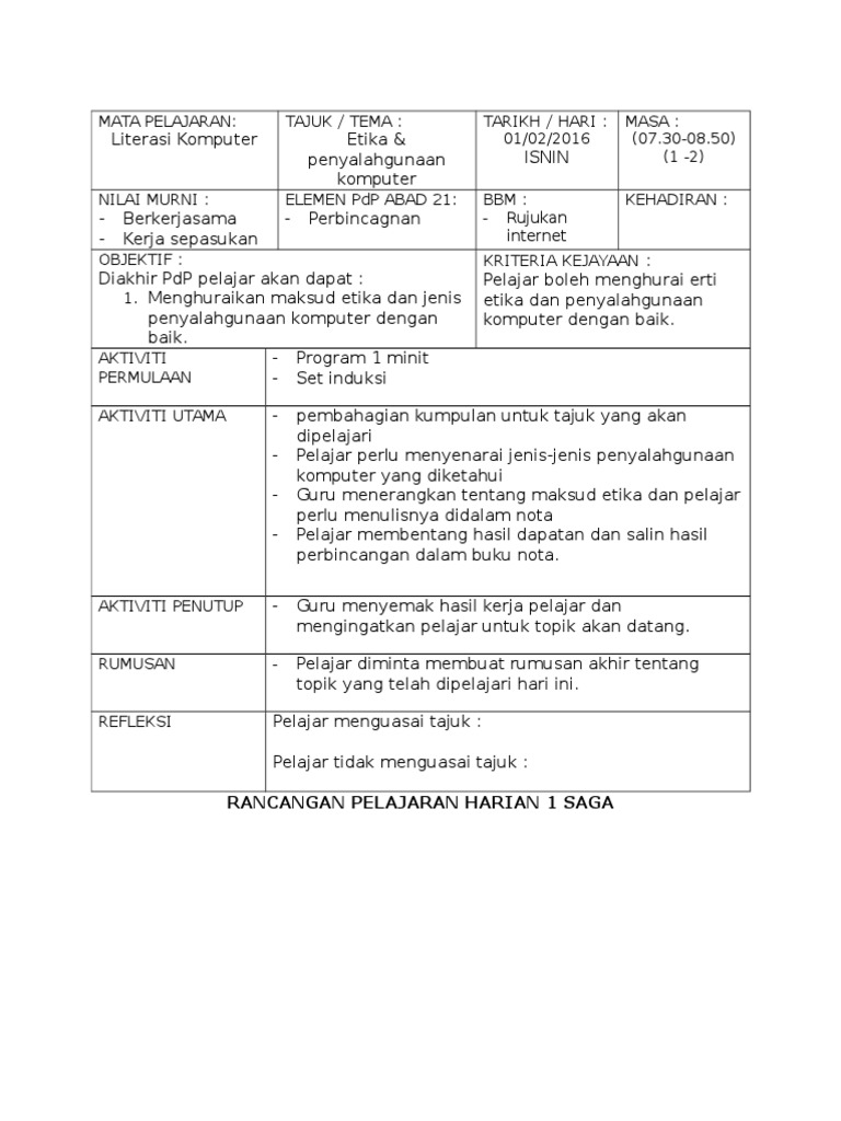 contoh lesson plan