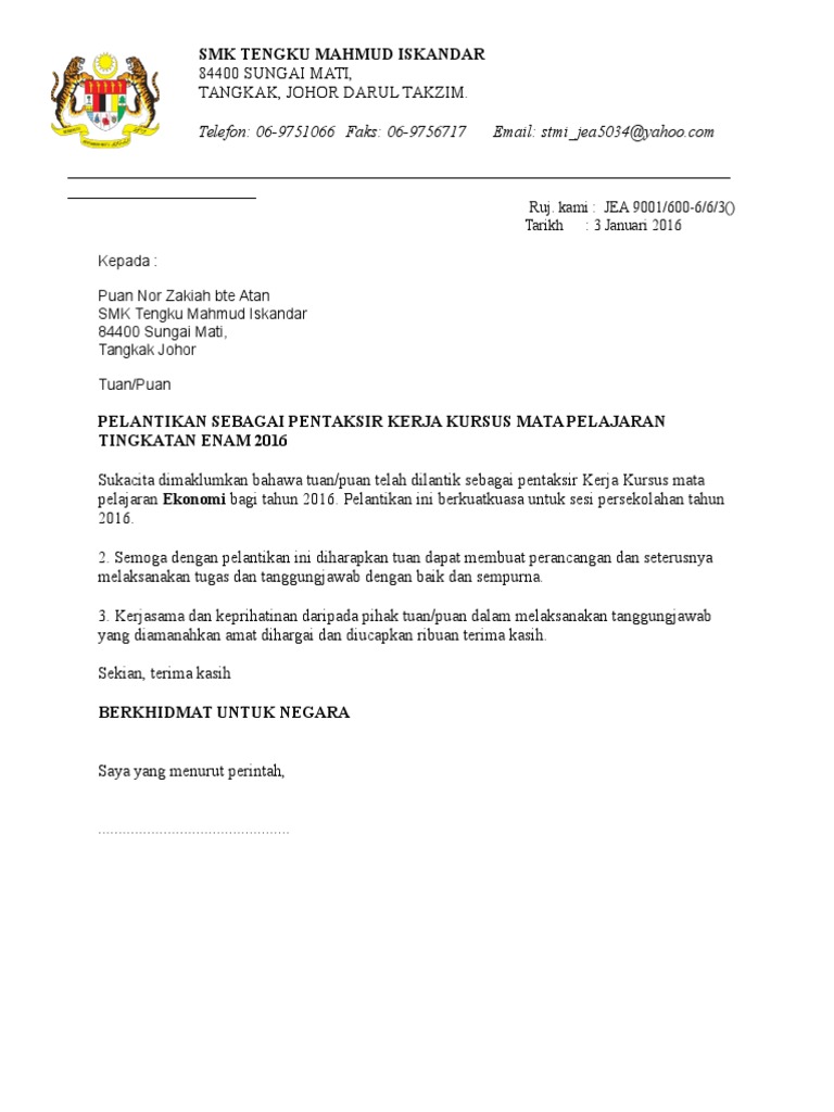 Surat Lantikan Kerja Kursus Prau Pdf