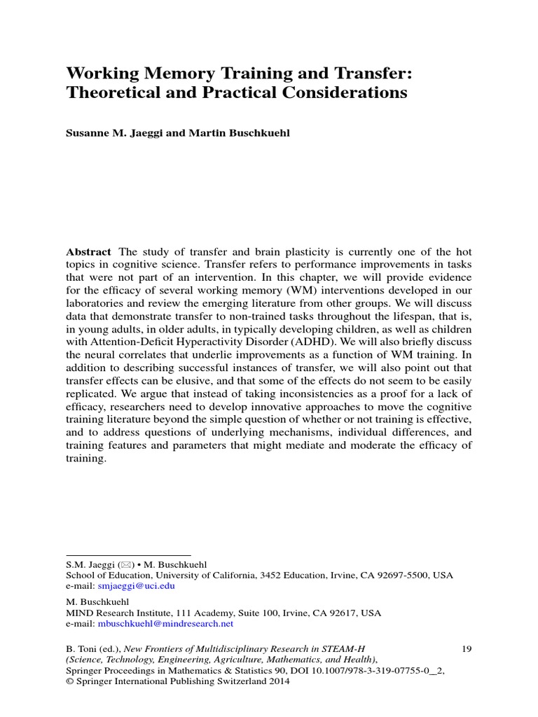 Working Memory Training and Transfer Theoretical and Practical ...
