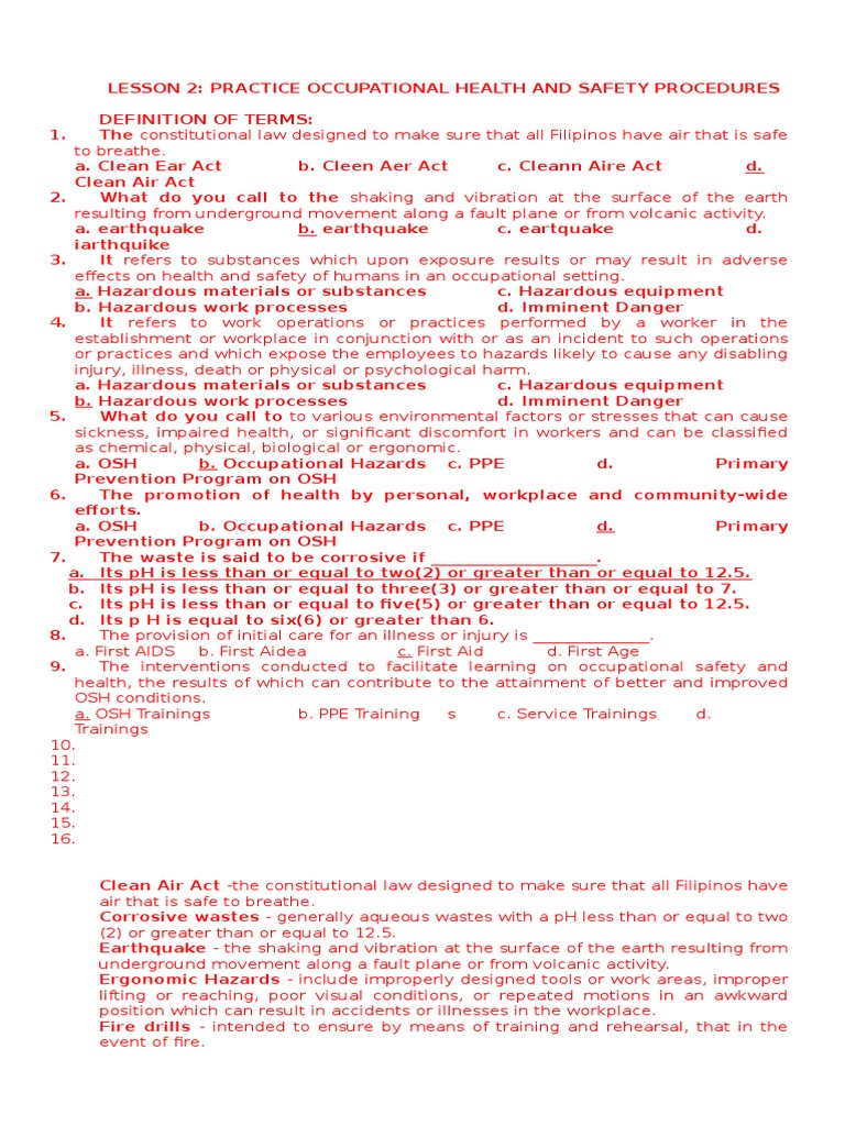 Definition of Term Tle Occupational Safety And Health Personal