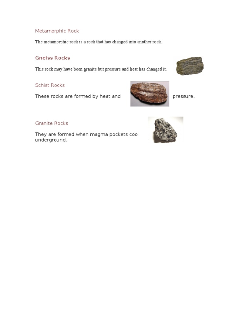 Types of Metamorphic Rocks Explained | PDF