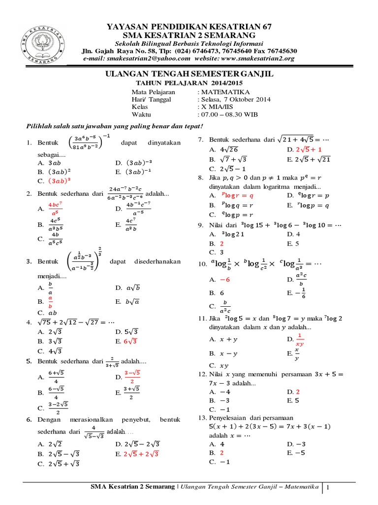 Soal Trigonometri Kls X Sma K13